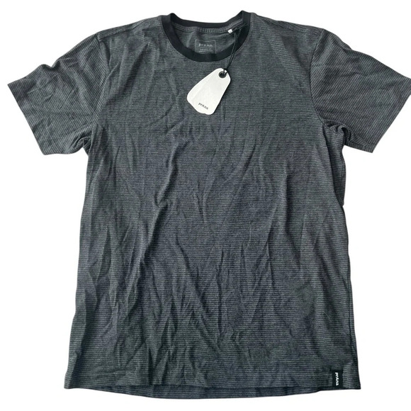 NWT Prana Men’s Crew T-Shirt Black Stripe size Small - Picture 1 of 4